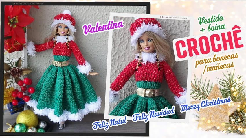 Vestido y boina Santa Claus para Barbie