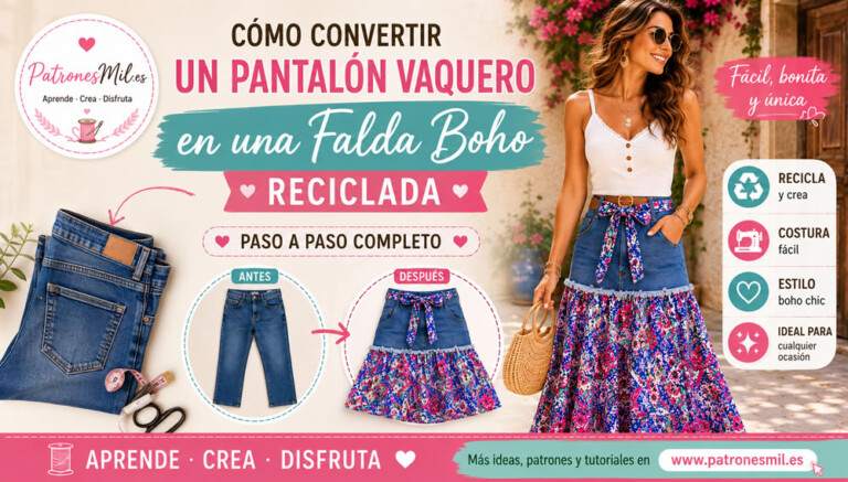 pantalón vaquero en una falda boho reciclada