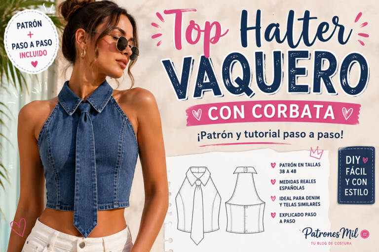 Top halter vaquero con patrón y corbata paso a paso