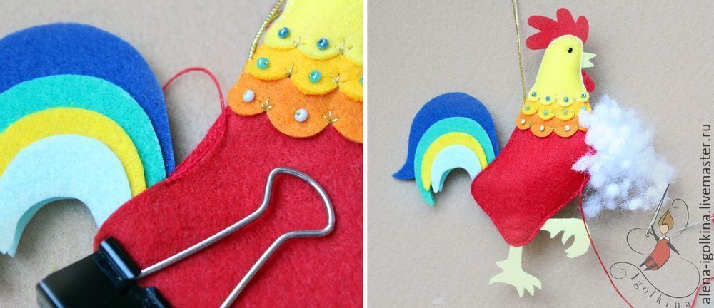 DIY Gallo de fieltro con patrones