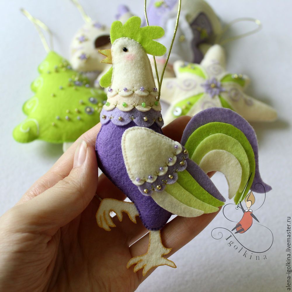 DIY Gallo de fieltro con patrones
