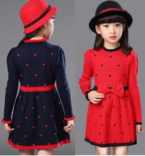 Vestido infantil de manga larga fruncida