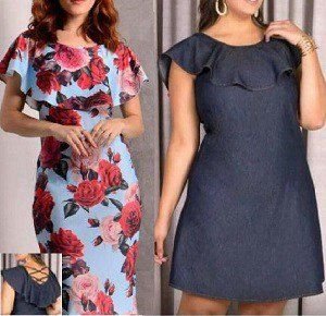 Vestido recto con volante en el escote