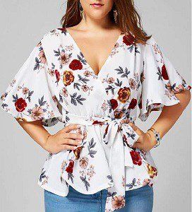 Blusa cruzada con manga de campana - Patrones gratis