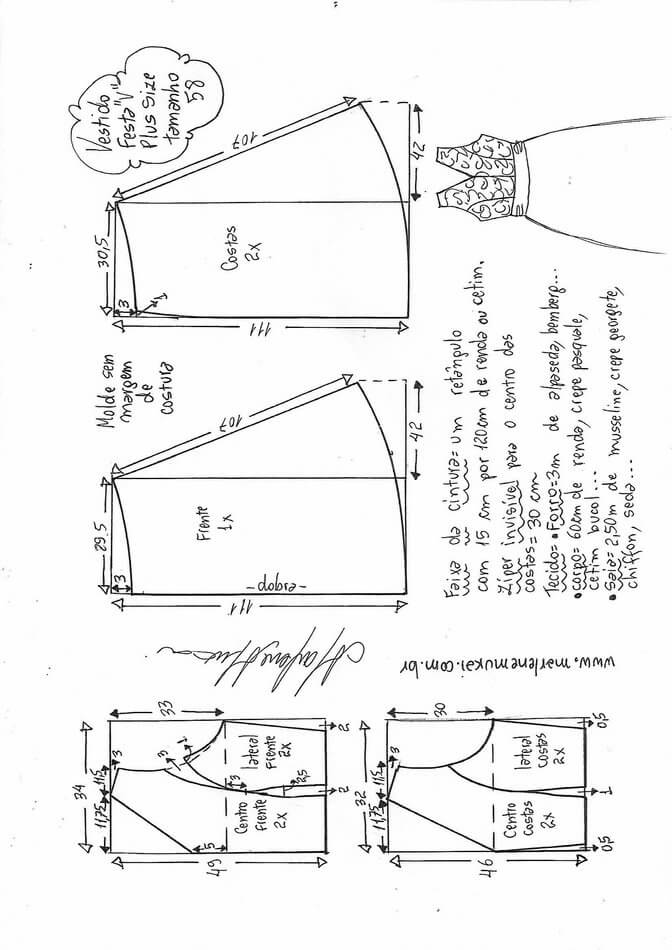 Vestido de fiesta con escote V en tallas grandes - Patrones gratis
