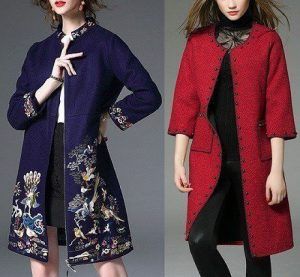 Abrigo de manga larga y cuello chino