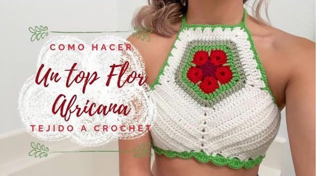 Top Flor africana tejida a crochet DIY paso a paso