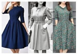 Vestido vintage evase con manga 3/4