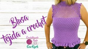 Blusa tejida a crochet modelo Olanes