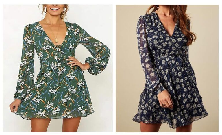 Vestido con manga de obispo y cuello pico