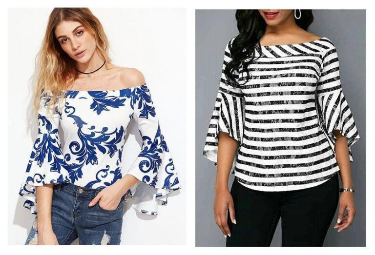 Blusa manga acampanada con escote barco patrón