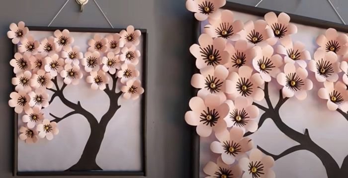 DIY Árbol con flores en cuadro fácil paso a paso