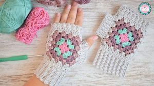 Guantes Mitones con cuadrado a crochet