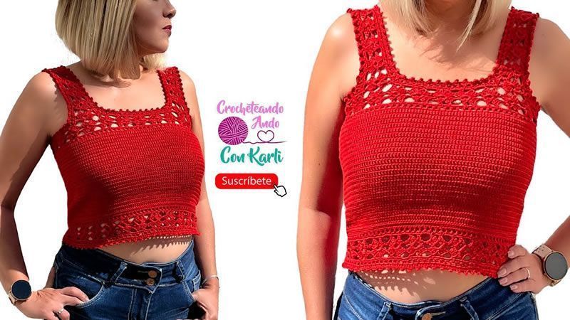 Blusa tejida a crochet modelo Carmín