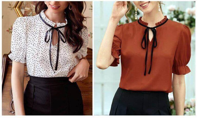 Blusa con manga campesina y volante en escote