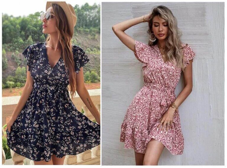 Vestido cruzado manga acampanada