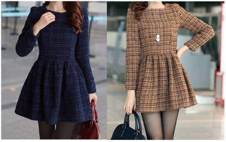 Vestido manga larga y falda fruncida