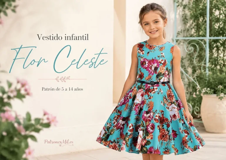 vestido infantil flor celeste