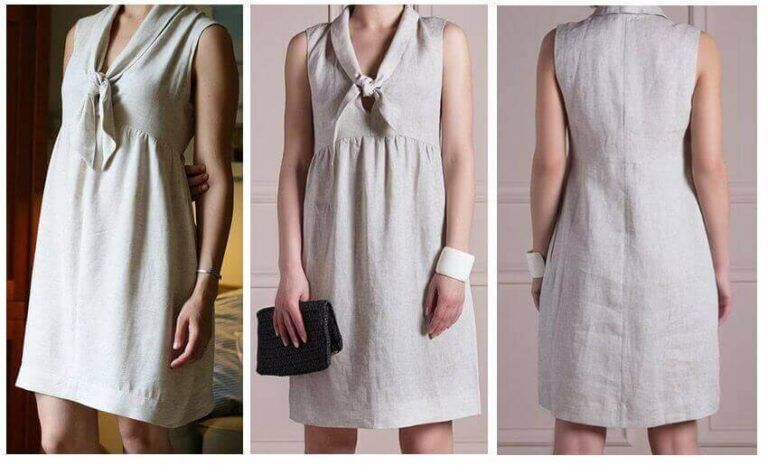 Vestido cuello V con lazo