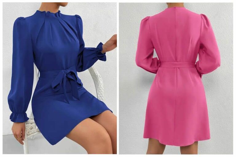 Vestido escote drapeado y manga obispo