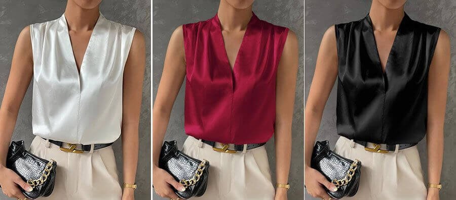 Blusa escote V con fruncido en hombro delantero