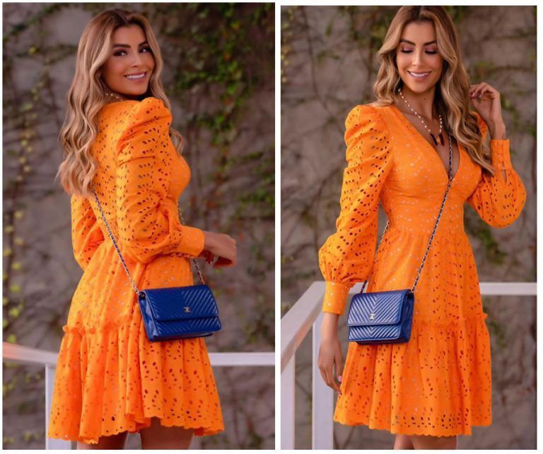 Vestido escote V con manga globo