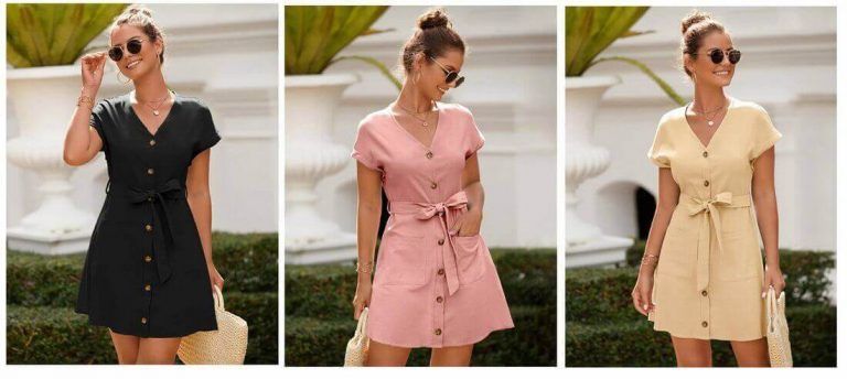 Vestido chamise evasé con manga japonesa