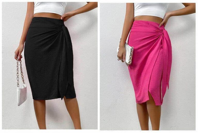 Falda drapeada y nudo en el lateral