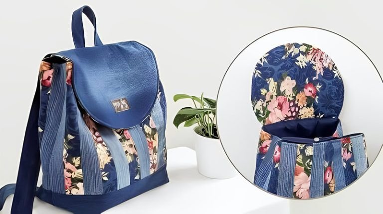 Mochila de mezclilla de retales florales