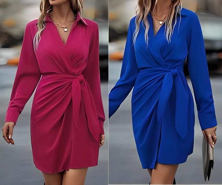 Vestido drapeado cruzado con mangas