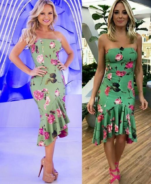 vestido sin tirantes con falda de volantes