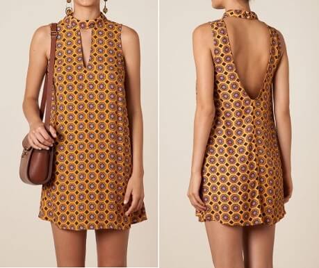 vestido cuello alto y escote delantero y trasero en V
