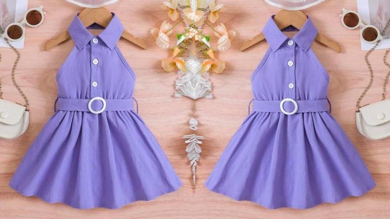 Vestido niña cuello halter y cinturón