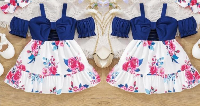 Vestido manga abullonada sin hombros para niñas