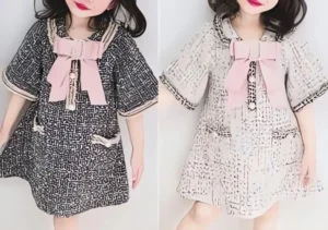 Vestido con manga campana y lazo en el cuello