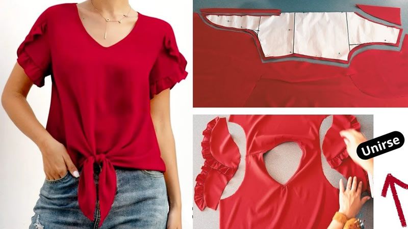 Blusa con nudo y mangas de moda