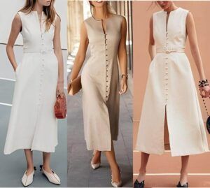 Vestido camisero midi evasé con botones