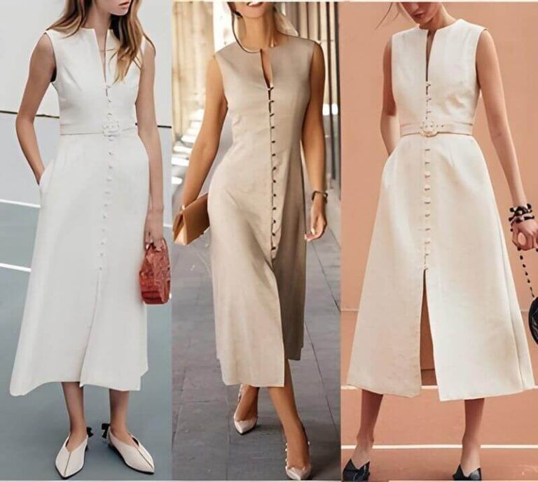 Vestido camisero midi evasé con botones