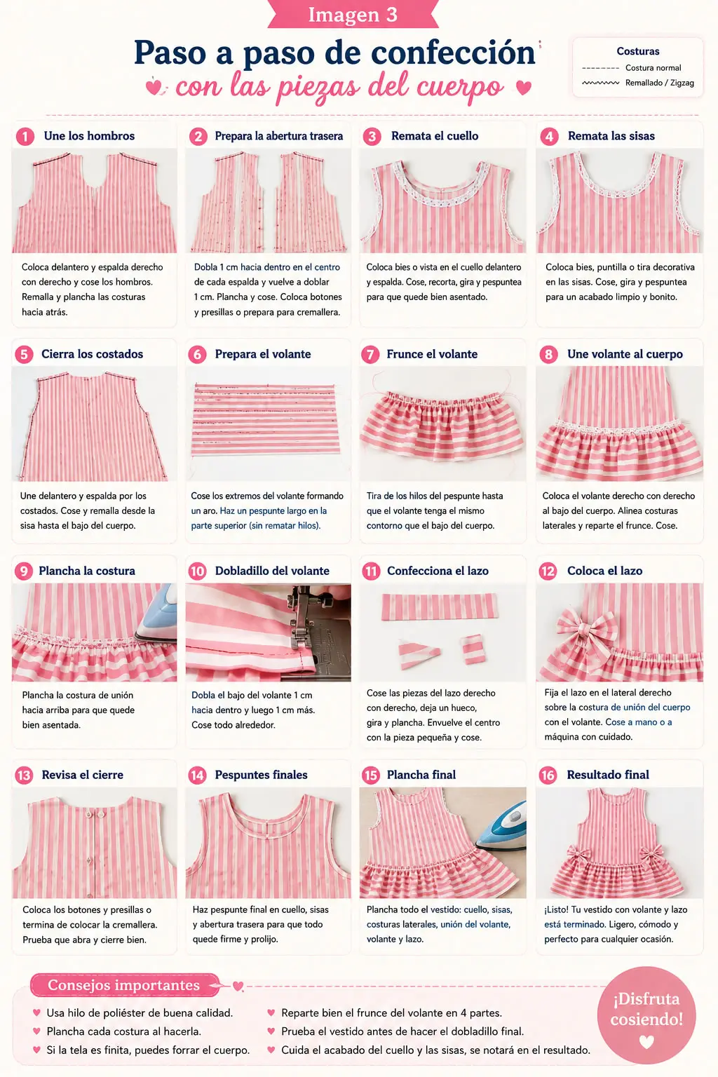 paso a paso del vestido infantil con volantes