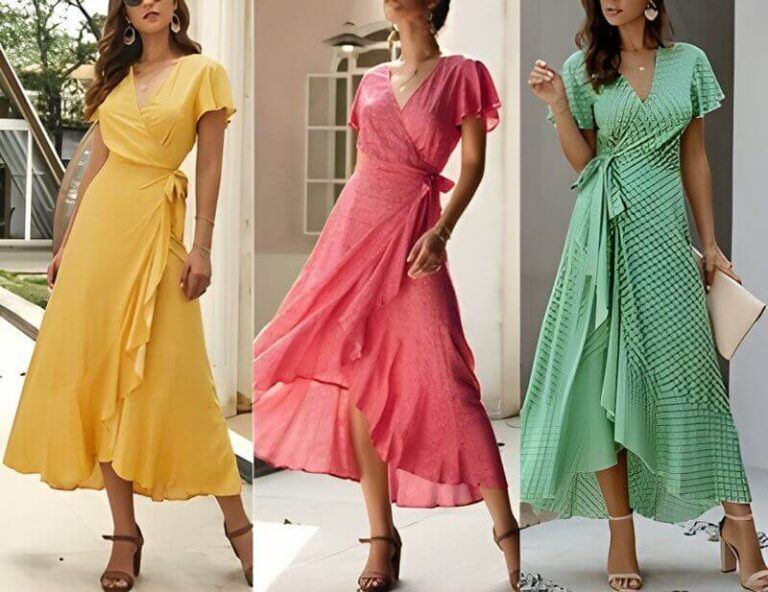 Vestido cruzado de volantes acampanados