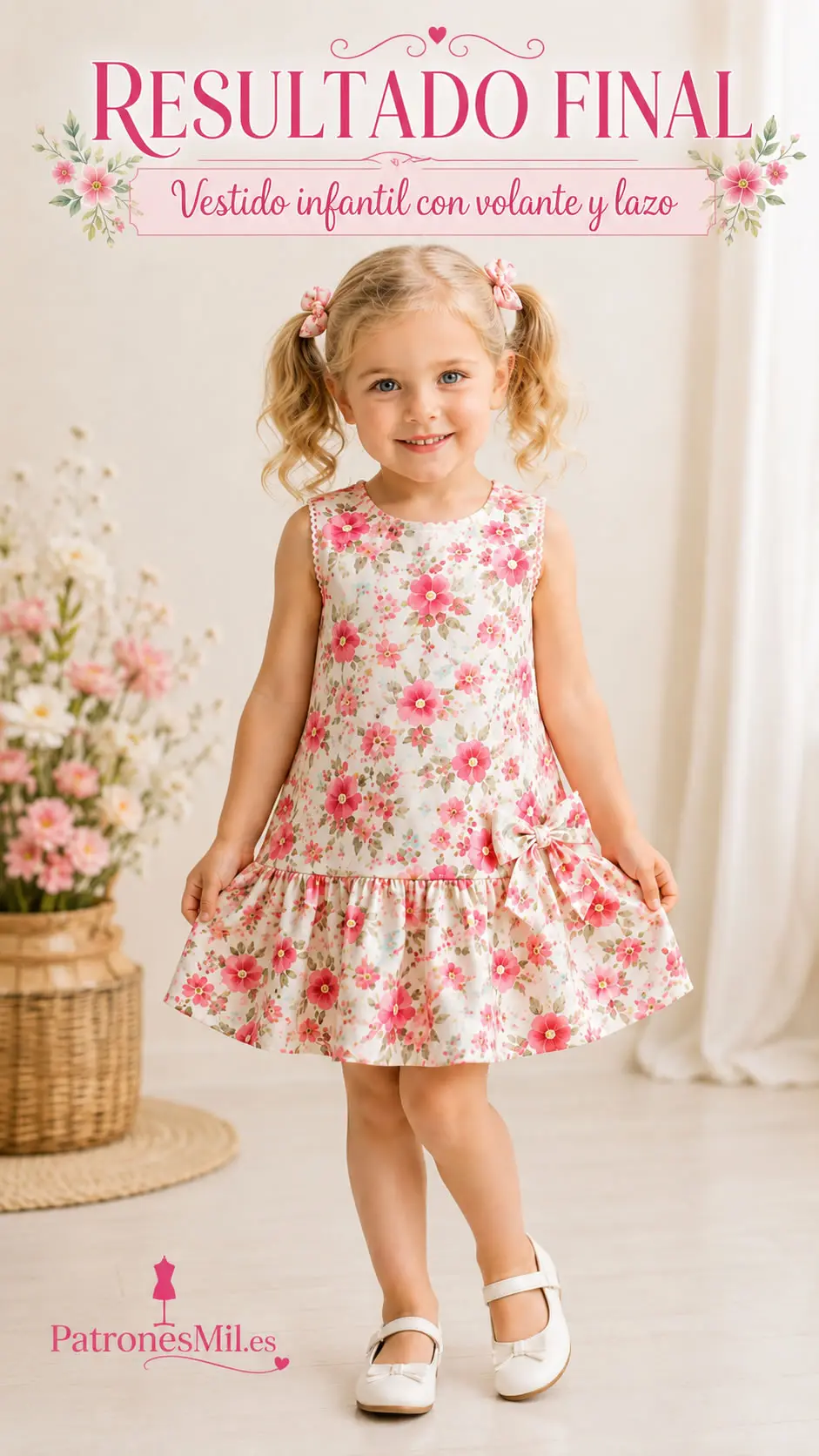 vestido infantil con volante y lazo resultado final