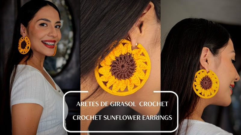 Pendientes o aros de girasol a crochet