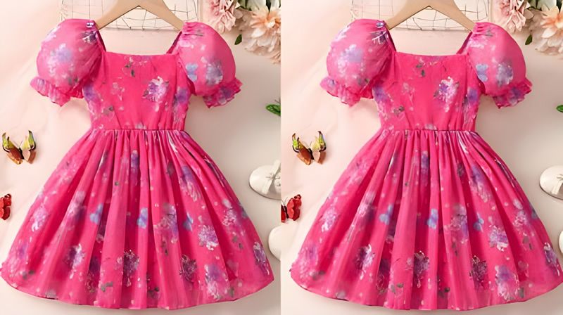 Vestido infantil escote cuadrado y manga abullonada