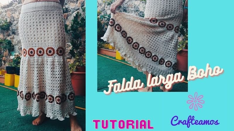 Falda larga boho a crochet