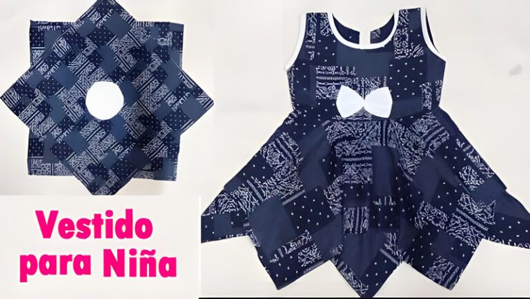 Vestido infantil con canesú y falda de vuelo de picos