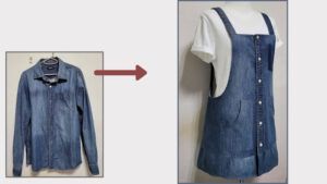Vestido o Peto mezclilla con camisa jeans