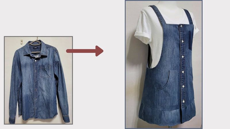 Vestido o Peto mezclilla con camisa jeans