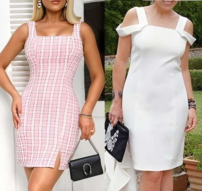 Vestido de tubo corte princesa con tirantes anchos