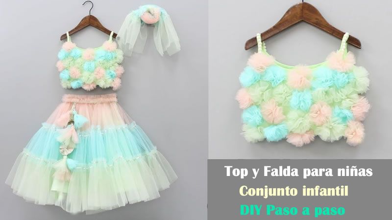 Top corto y falda paraguas elegante para niñas