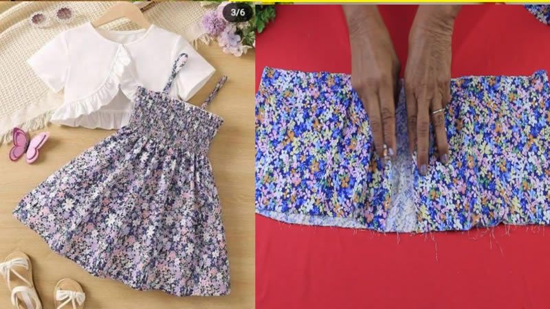 Vestido fruncido elástico en el top para niña